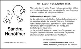Traueranzeige Sandra Hanöffner