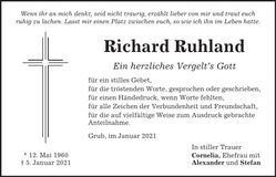 Traueranzeige Richard Ruhland