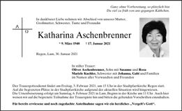 Traueranzeige Katharina Aschenbrenner