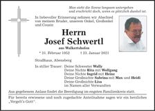Traueranzeige Josef Schwertl