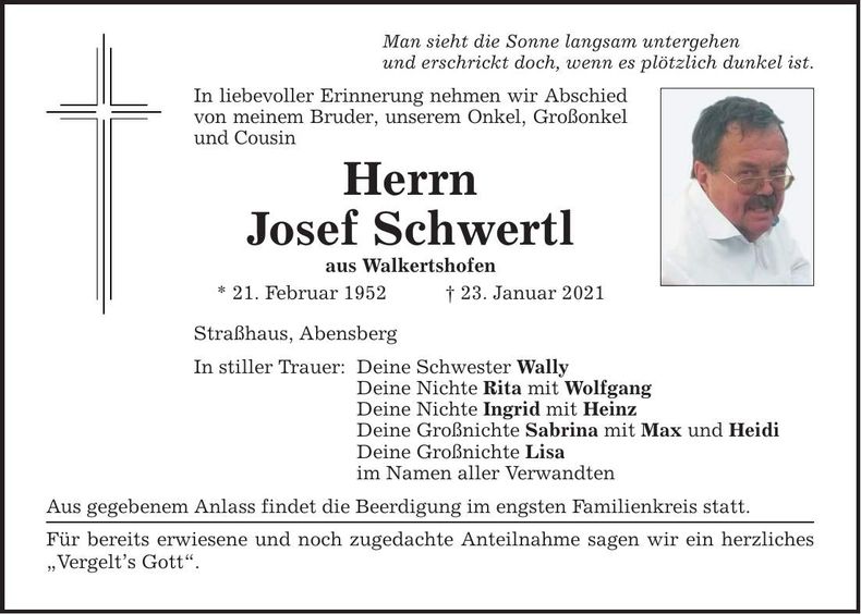 Traueranzeige Josef Schwertl