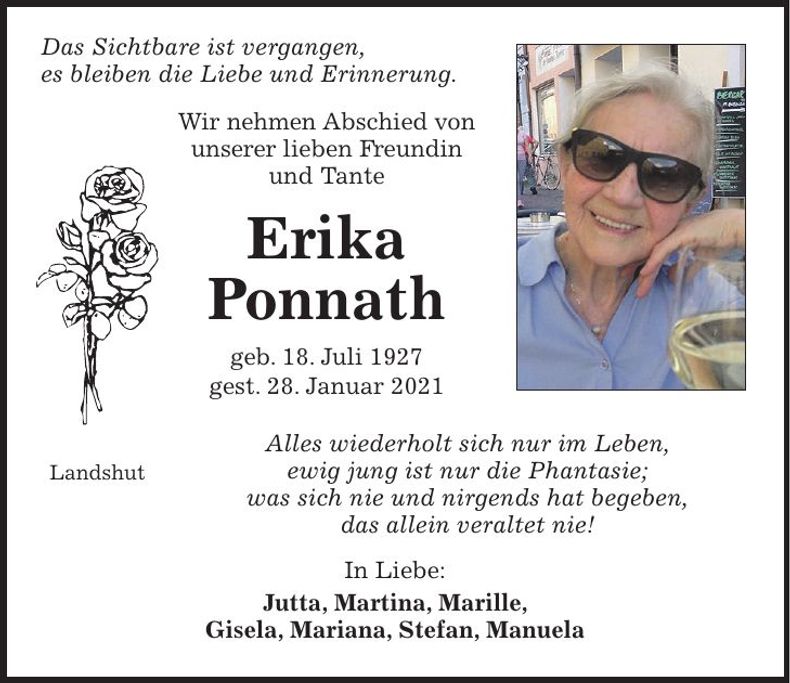 Traueranzeige Erika Ponnath