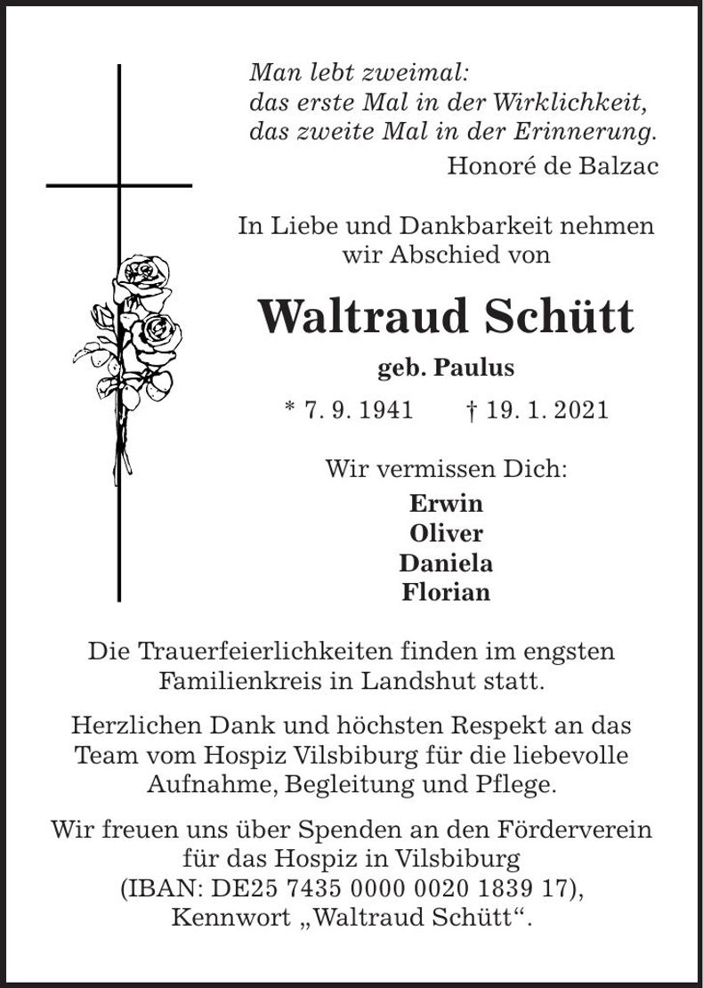 Traueranzeige Waltraud Schütt