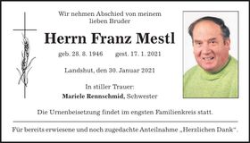 Traueranzeige Franz Mestl