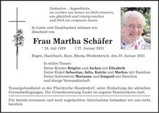 Traueranzeige Martha Schäfer