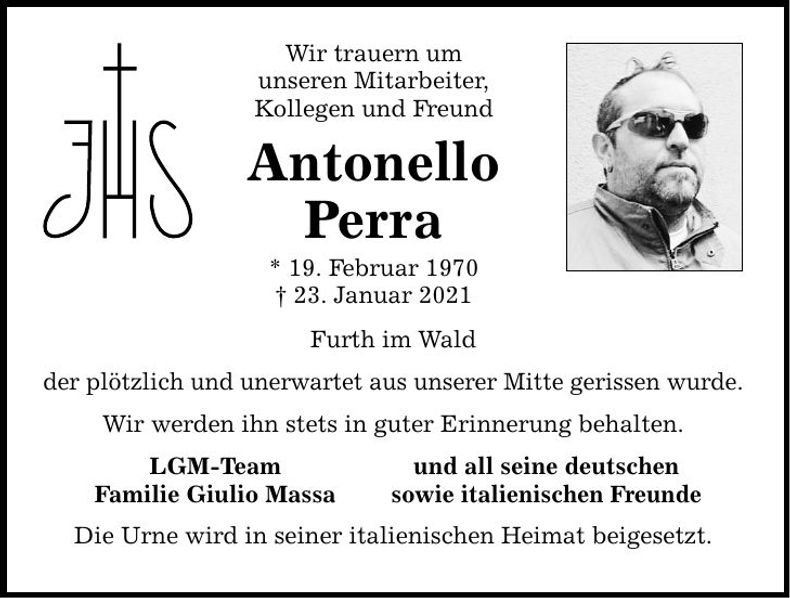 Traueranzeige Antonello Perra
