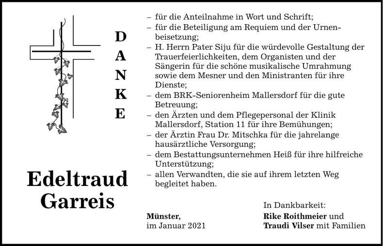Traueranzeige Edeltraud Garreis
