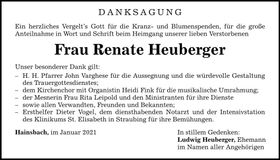 Traueranzeige Renate Heuberger