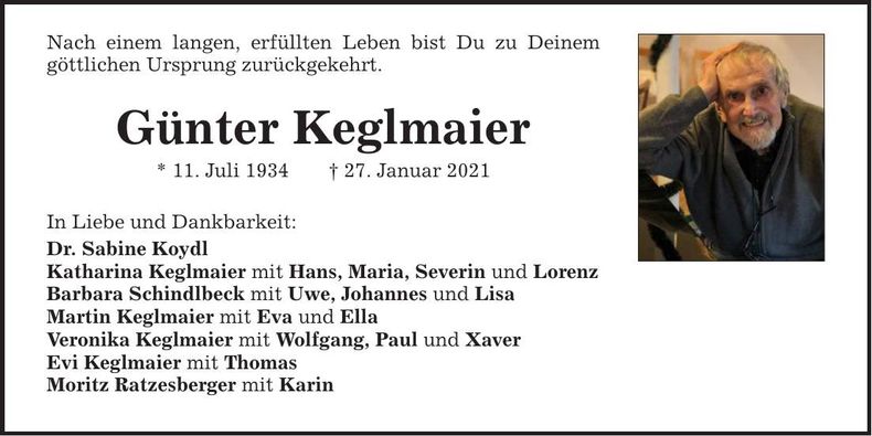 Traueranzeige Günter Keglmaier