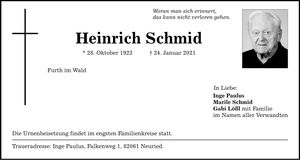 Traueranzeige Heinrich Schmid