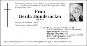 Traueranzeige Gerda Hundsrucker