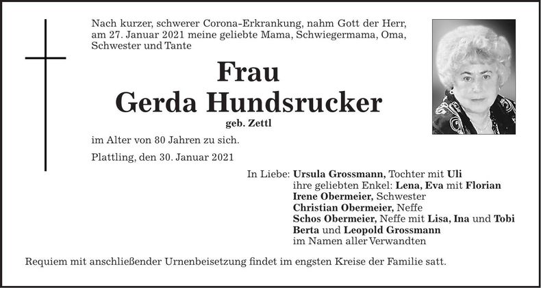 Traueranzeige Gerda Hundsrucker