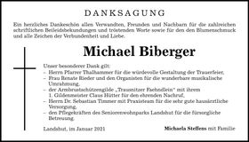 Traueranzeige Michael Biberger