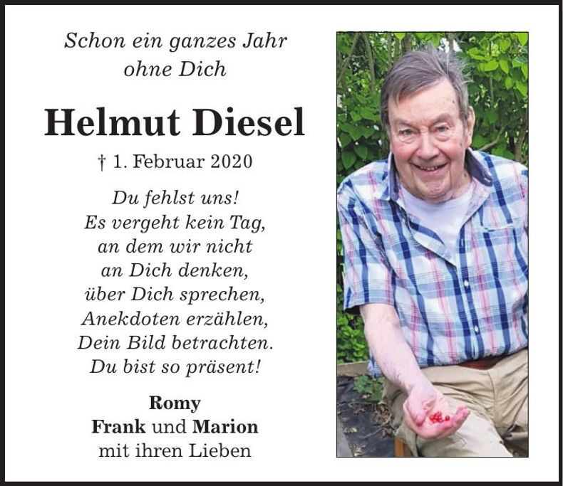 Traueranzeige Helmut Diesel