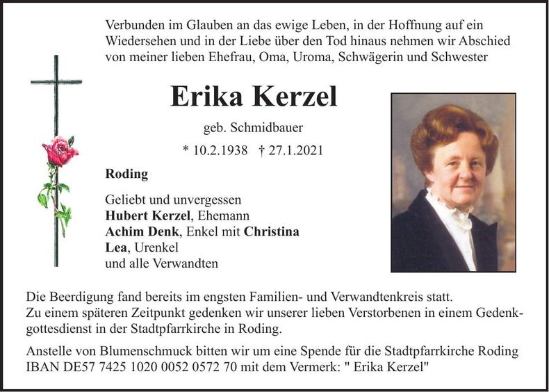 Traueranzeige Erika Kerzel