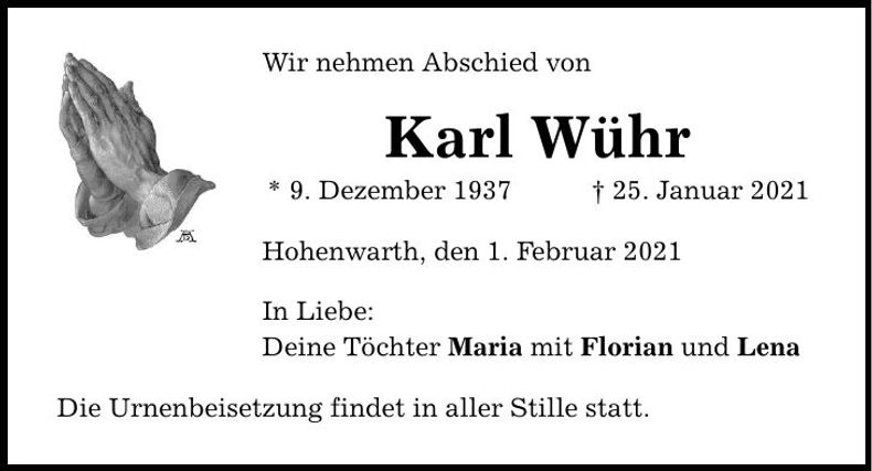Traueranzeige Karl Wühr