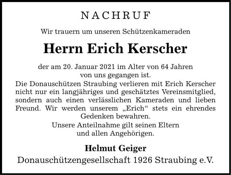 Traueranzeige Erich Kerscher