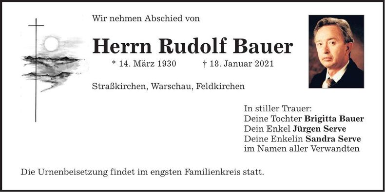 Traueranzeige Rudolf Bauer