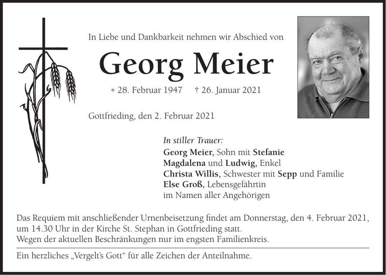 Traueranzeige Georg Meier