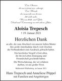 Traueranzeige Aloisia Trepesch