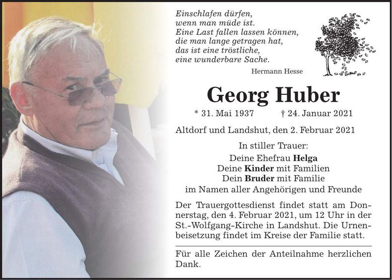 Traueranzeige Georg Huber