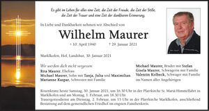 Traueranzeige Wilhelm Maurer