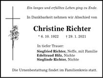Traueranzeige Christine Richter