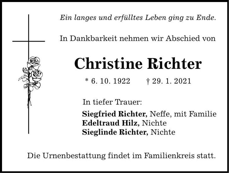 Traueranzeige Christine Richter