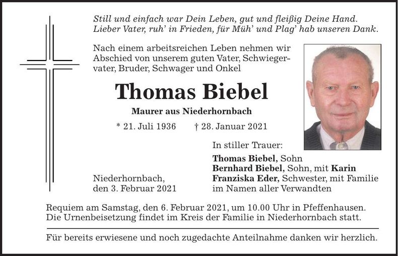 Traueranzeige Thomas Biebel