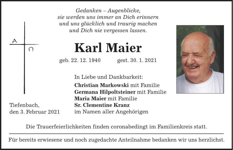 Traueranzeige Karl Maier