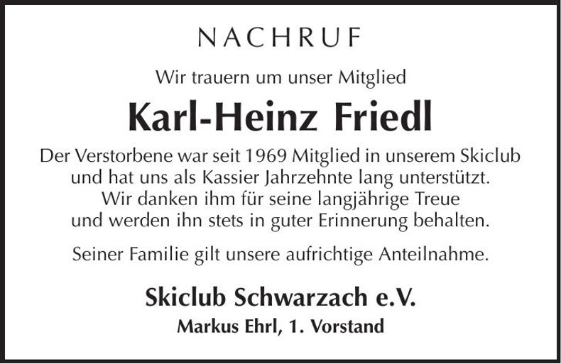 Traueranzeige Karl-Heinz Friedl