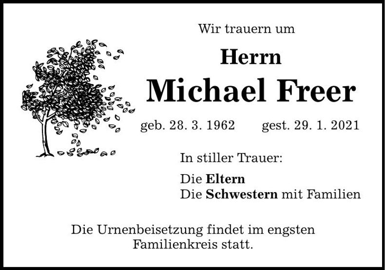 Traueranzeige Michael Freer