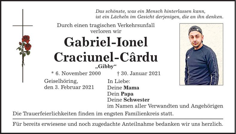 Traueranzeige Gabriel-Ionel Craciunel-Cardu