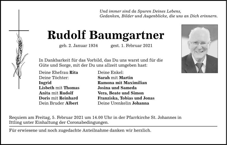 Traueranzeige Rudolf Baumgartner