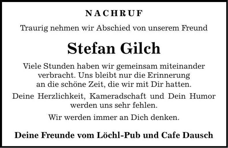 Traueranzeige Stefan Gilch