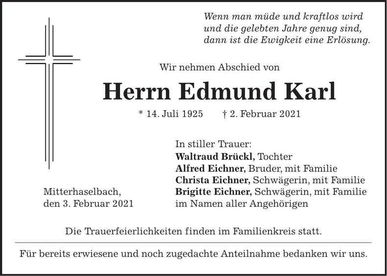 Traueranzeige Edmund Karl