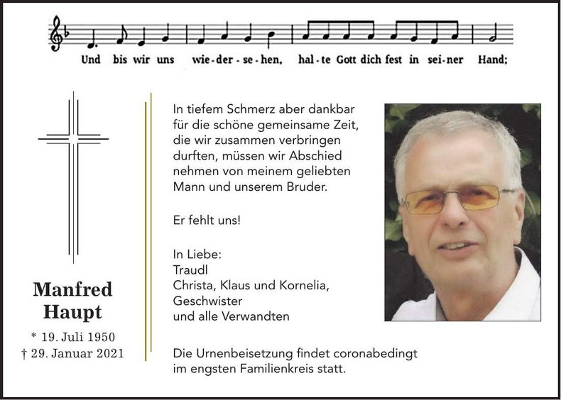 Traueranzeige Manfred Haupt