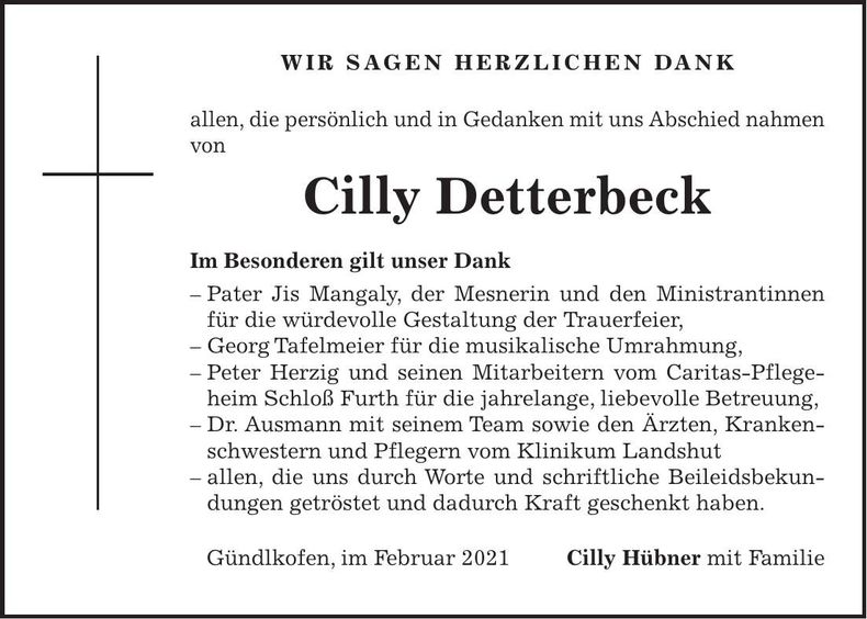 Traueranzeige Cilly Detterbeck