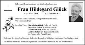 Traueranzeige Hildegard Glück