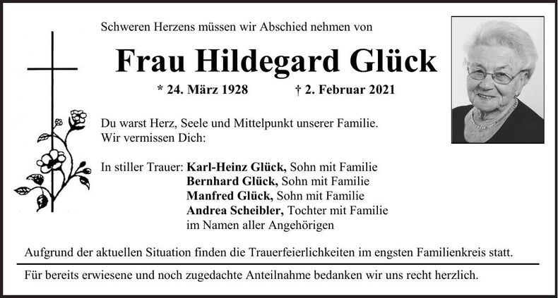 Traueranzeige Hildegard Glück