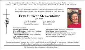 Traueranzeige Elfriede Steckenbiller