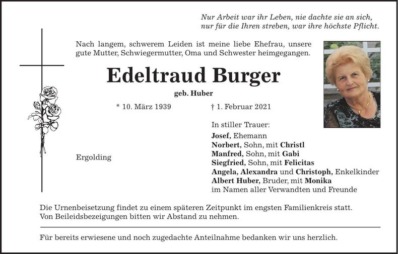 Traueranzeige Edeltraud Burger