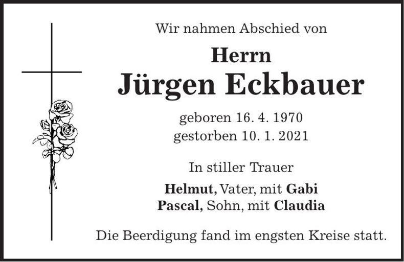 Traueranzeige Jürgen Eckbauer