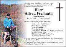 Traueranzeige Alfred Freimuth