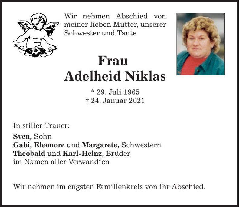 Traueranzeige Adelheid Niklas