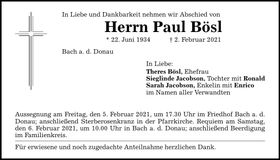Traueranzeige Paul Bösl