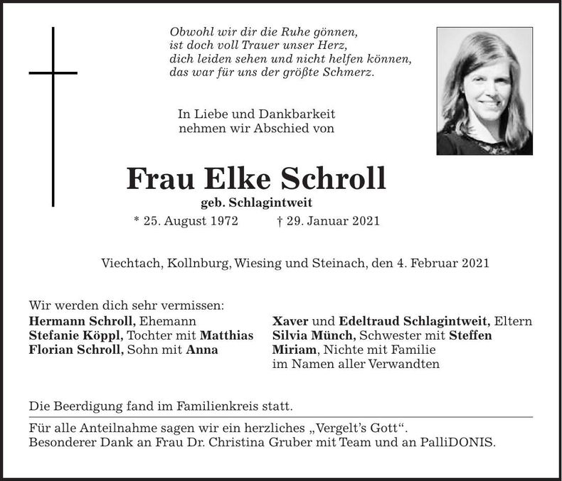 Traueranzeige Elke Schroll