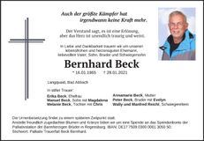 Traueranzeige Bernhard Beck