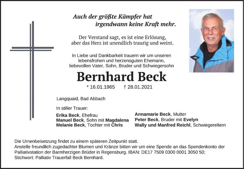 Traueranzeige Bernhard Beck