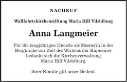 Traueranzeige Anna Langmeier